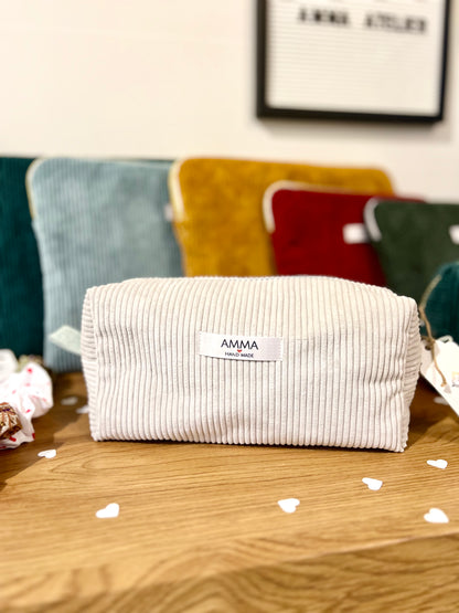 White corduroy toiletry bag