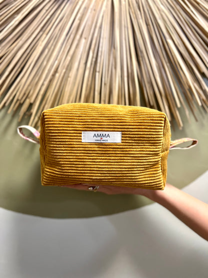 Mustard corduroy toiletry bag