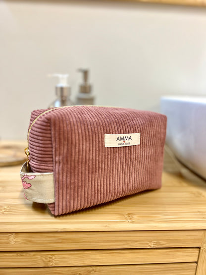 Pink corduroy toiletry bag