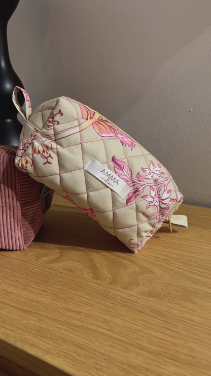 Pink corduroy toiletry bag